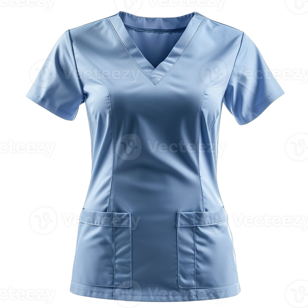 Light Blue V-Neck Medical Scrub Top with Short Sleeves and Dual Lower Pockets Isolated on Transparent Background png