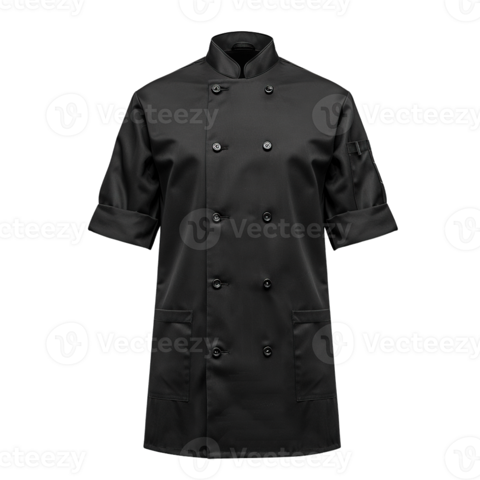 Professional Cooking Uniform in Black with Short Sleeves and Double Row Buttons on Transparent Background png