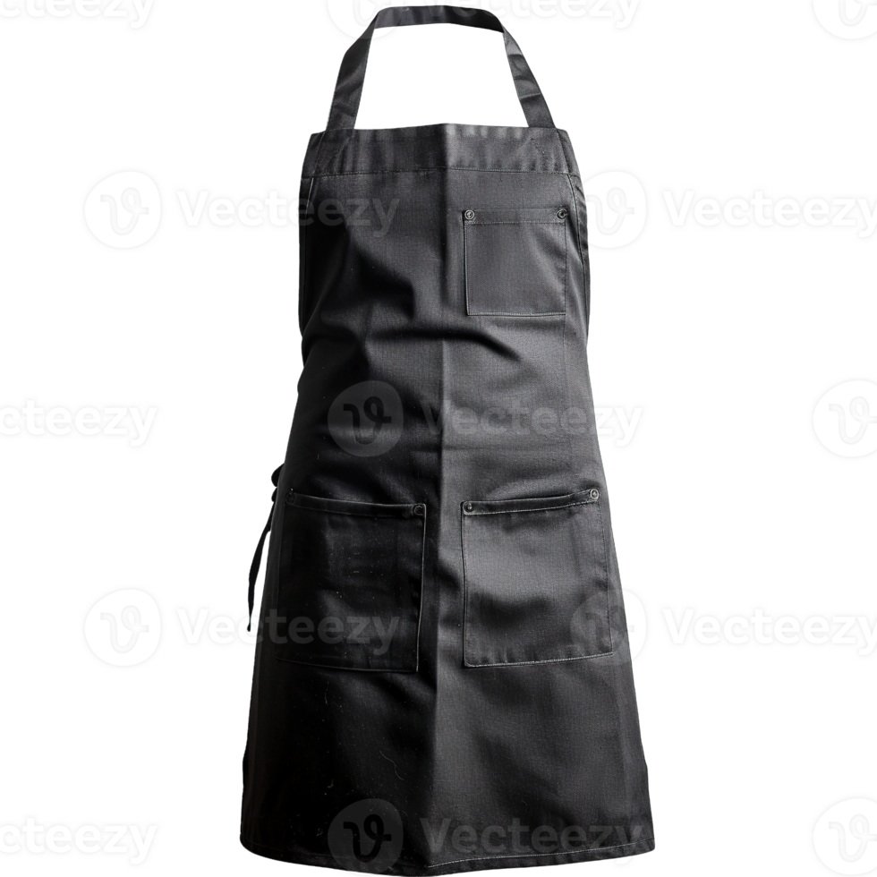 Sleek Black Cooking Apron with Tool Pockets Isolated on Transparent Background png