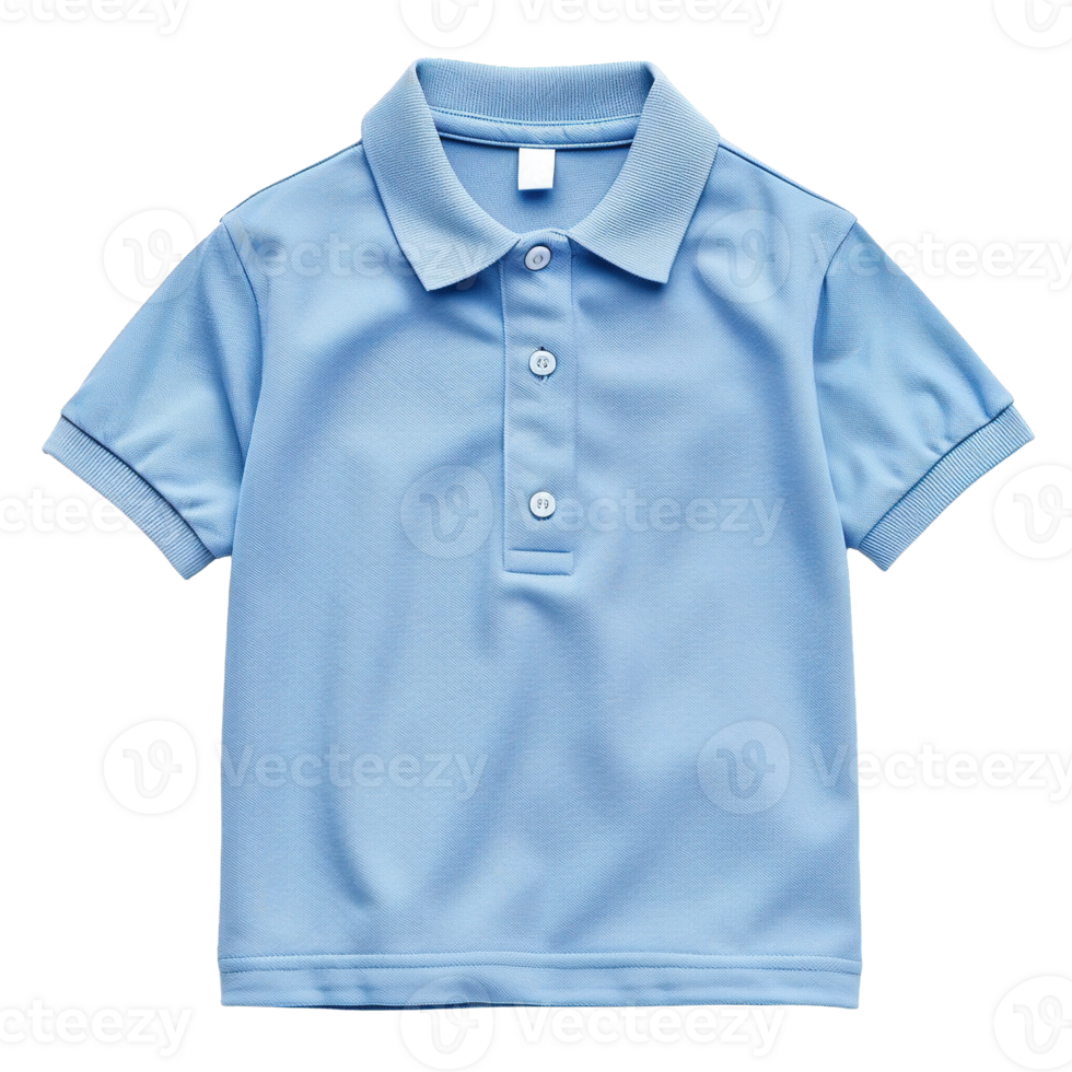 Flat Lay of Children Light Blue Polo Shirts for School Uniform Standards Displayed Front-Facing on Transparent Background png