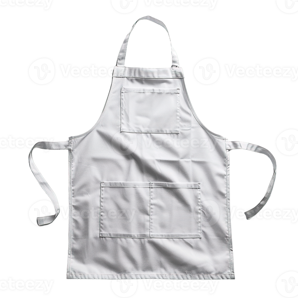 Light Gray Cotton Kitchen Apron with Multiple Utility Pockets on Transparent Background png