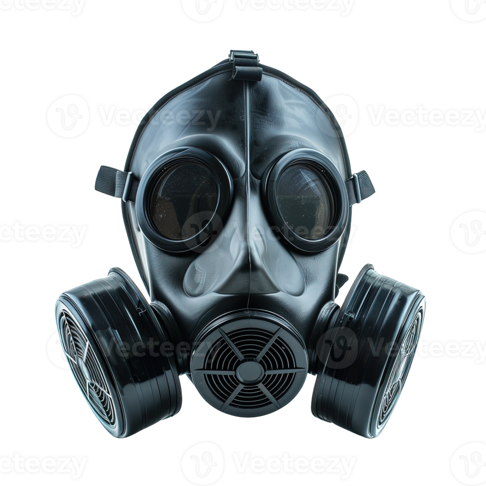 Black Industrial Grade Respirator Mask with Dual Filter System Isolated on Transparent Background png