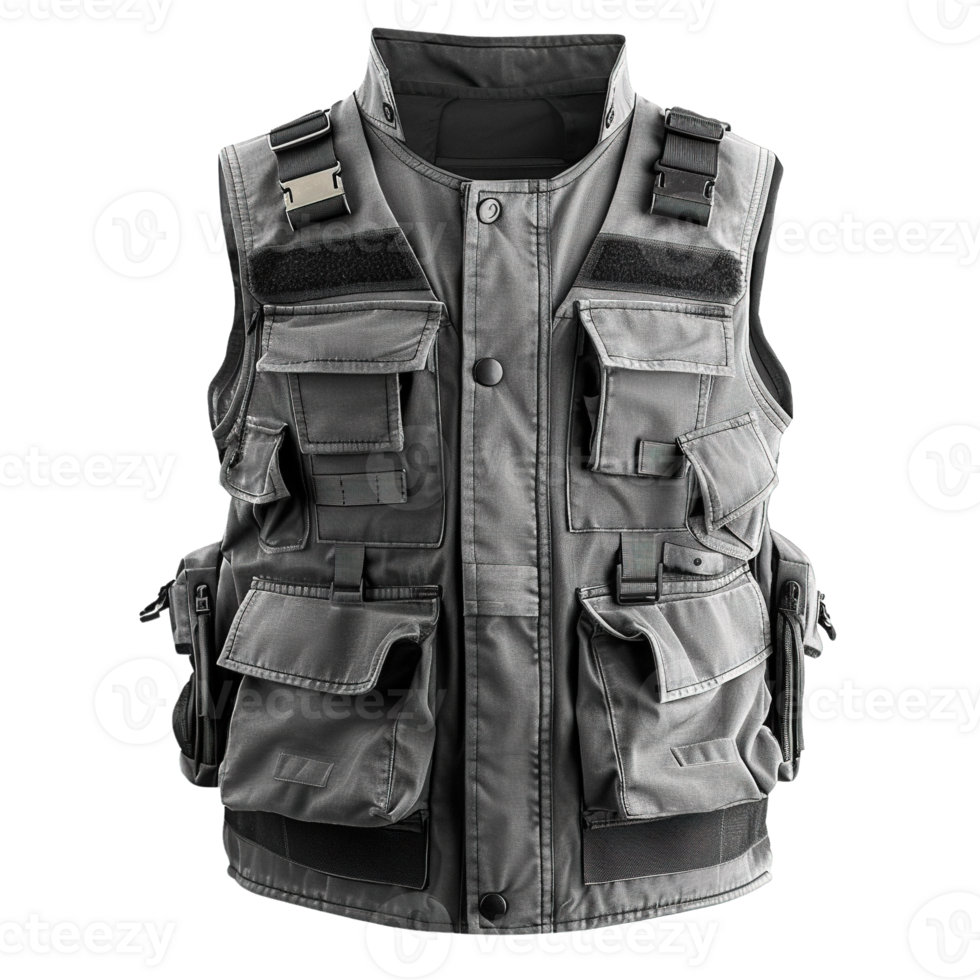 Professional Tool Vest with Adjustable Straps and Ample Storage Compartments Isolated on Transparent Background png
