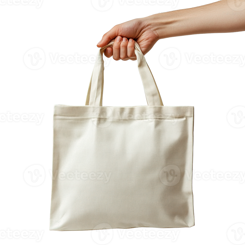 Hand Holding a Simple Cotton or Canvas Shopping Bag Isolated on Transparent Background png