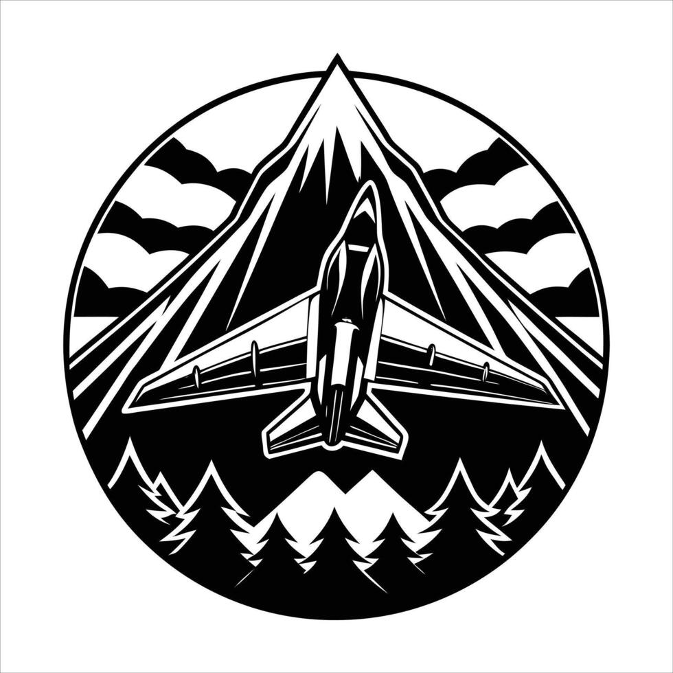 Mountain Range Compass and Airplane Icon vector
