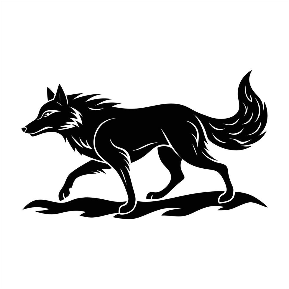 Running Wolf Silhouette vector