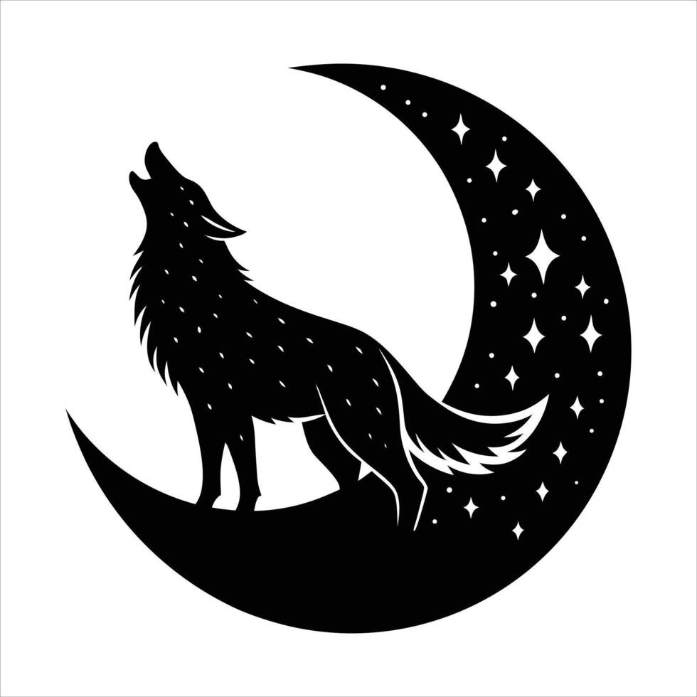 Silhouette of howling wolf with moon vector