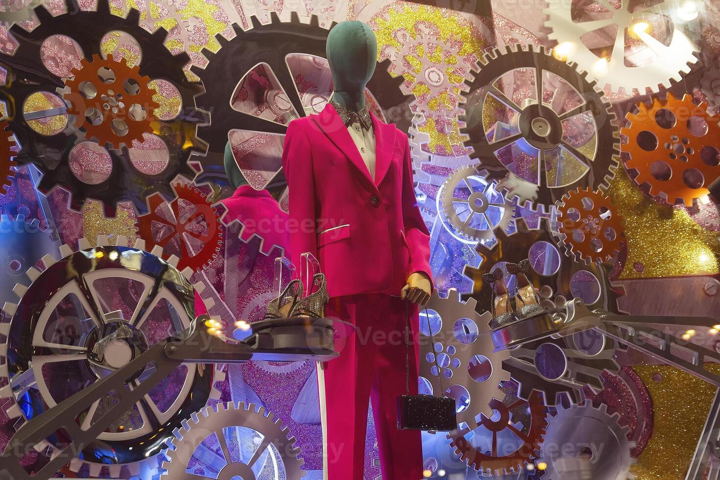 Female mannequin in an elegant suit in a showcase photo