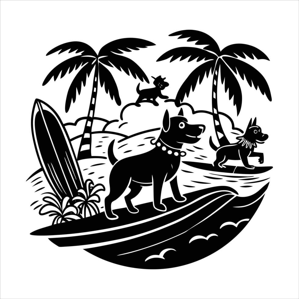 Dog Near Surfboard Animation vector