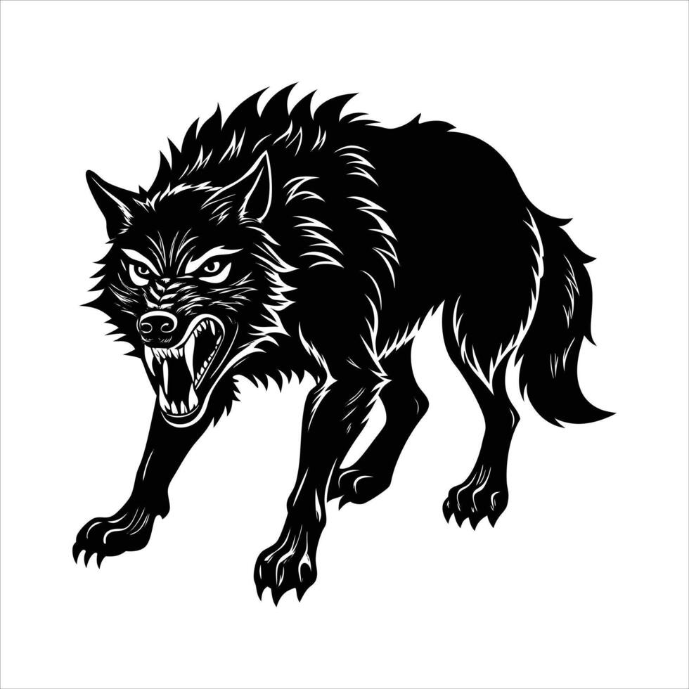 Fierce Snarling Wolf Baring Teeth vector