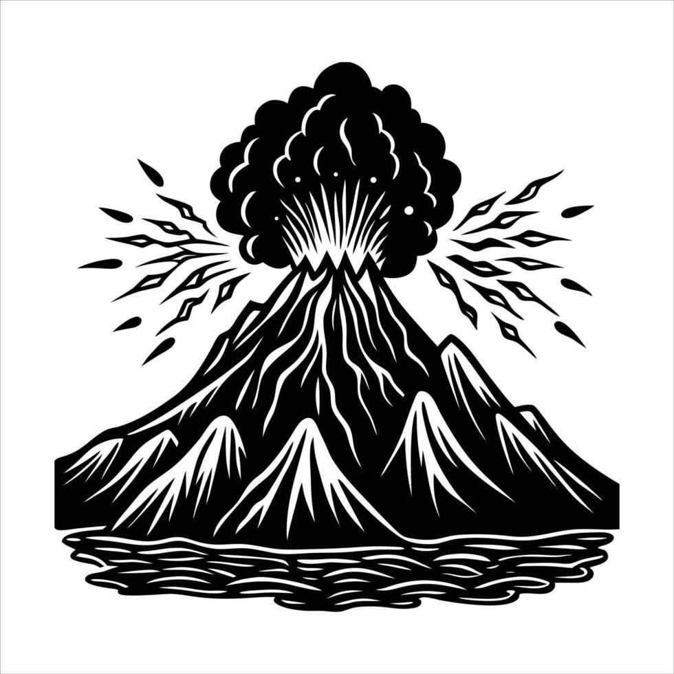 mountain eruption lava pouring vector