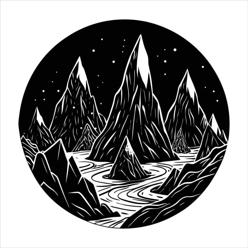 Mountains and stars in a circle vector