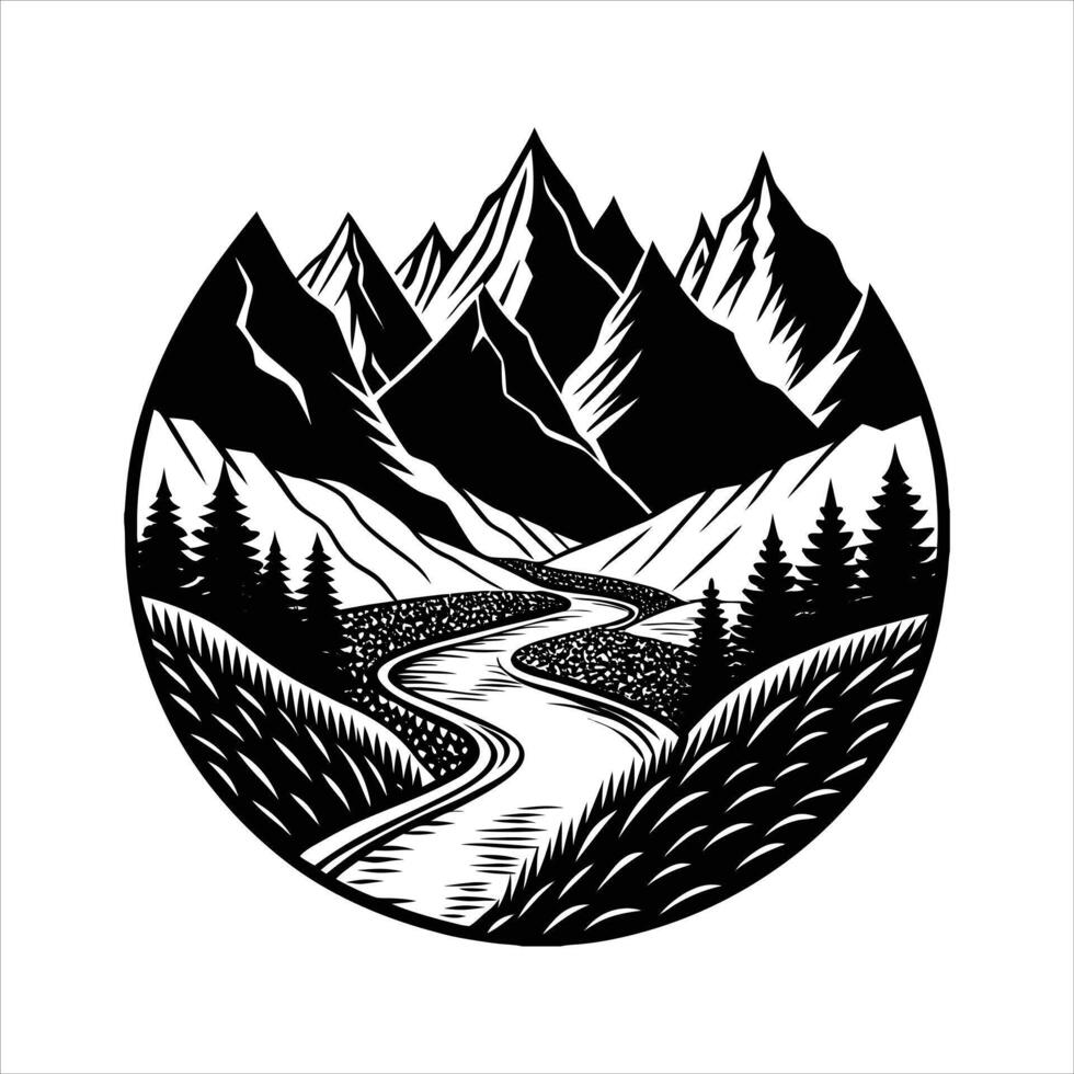 mountain valley with a river winding vector