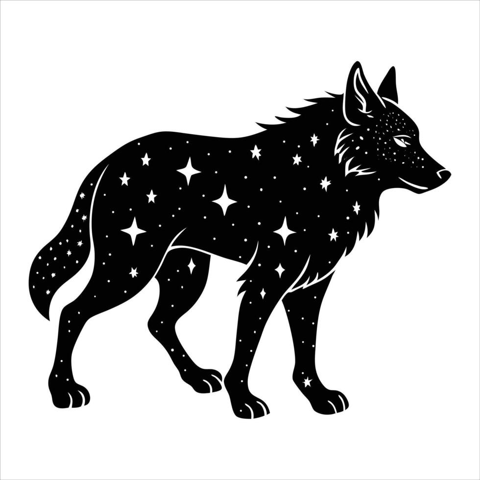 galaxy filled wolf walking pose silhouette vector