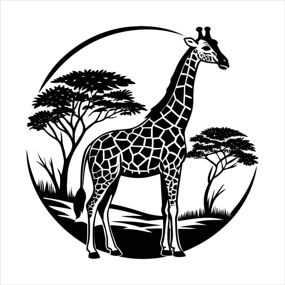 Giraffes in Their Towering Glory vector