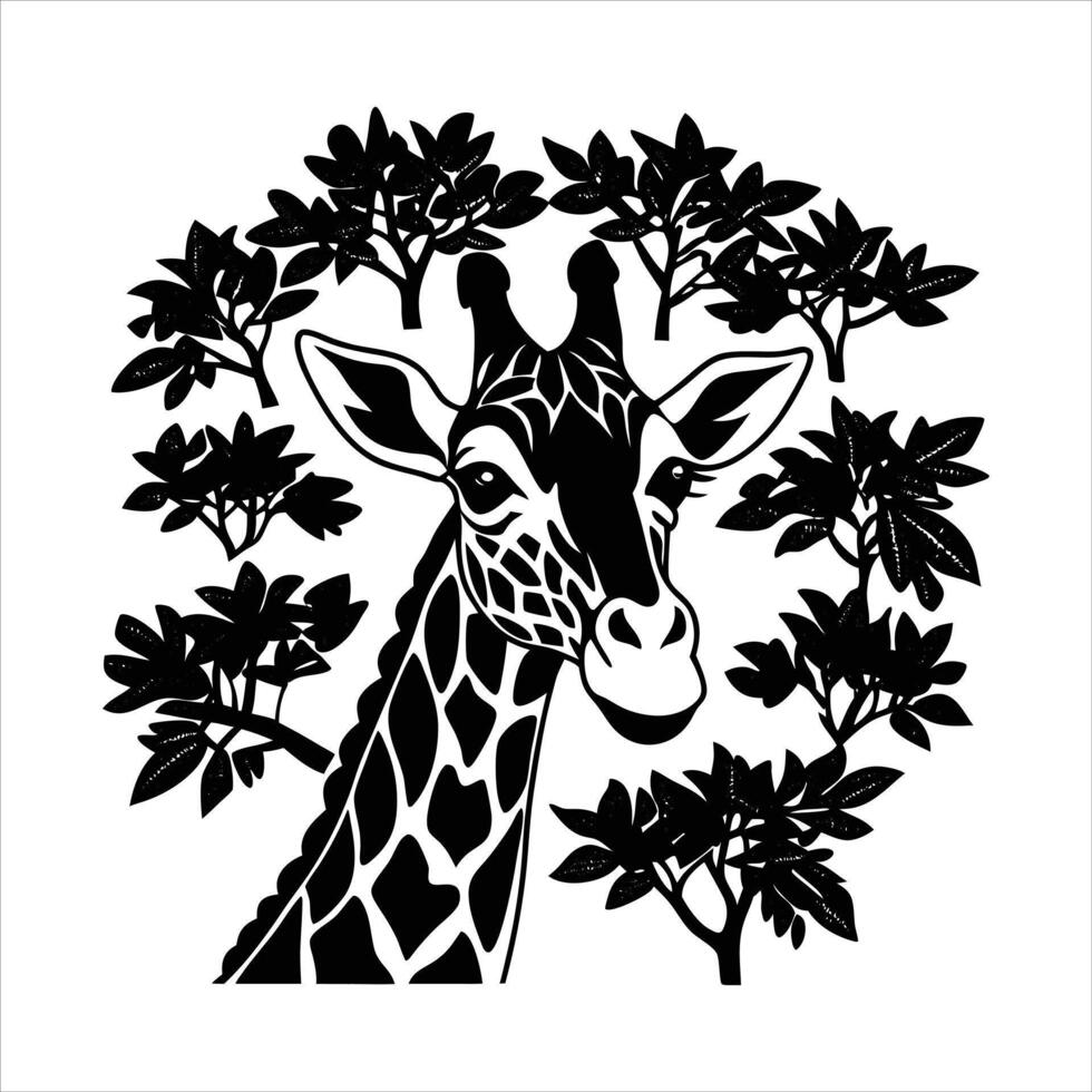 giraffe peeking over trees vector