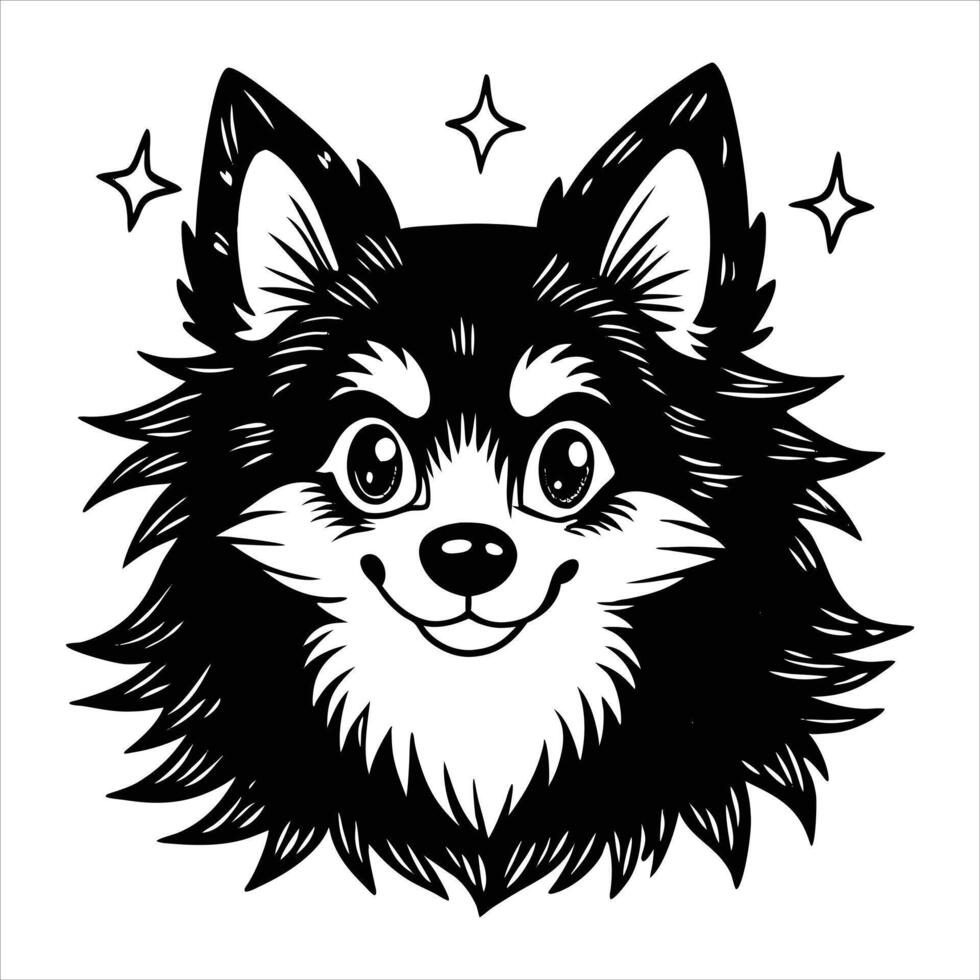 Cute Keeshond peeking face Black vector