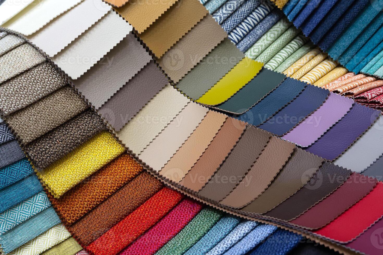 Fabric samples for upholstered furniture in a furniture store. Industry photo