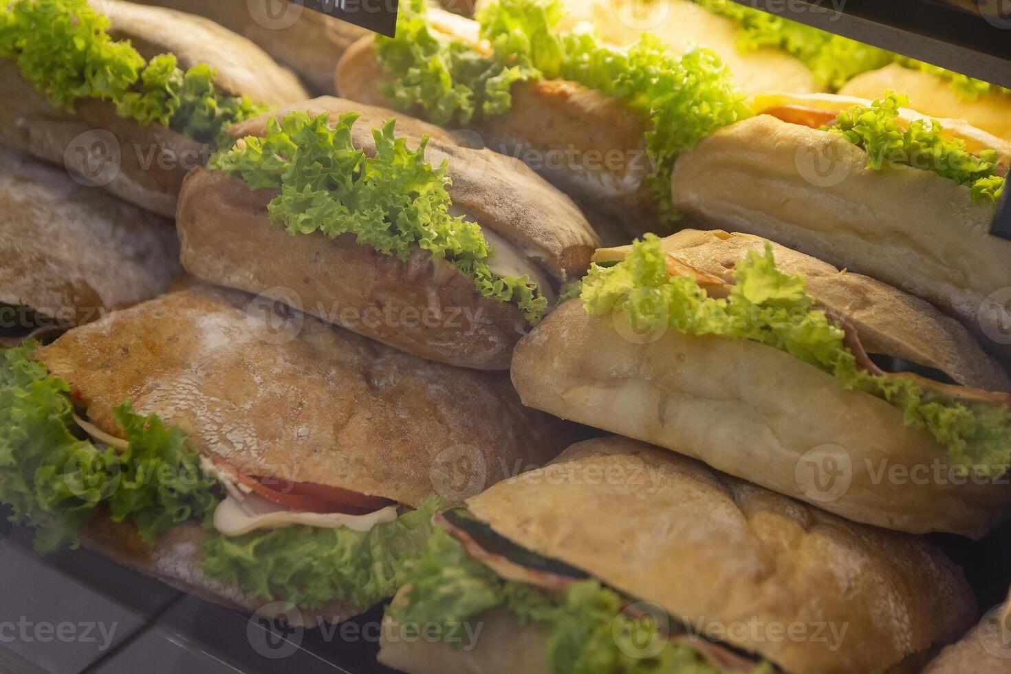 Fresh ciabatta in the shop window photo