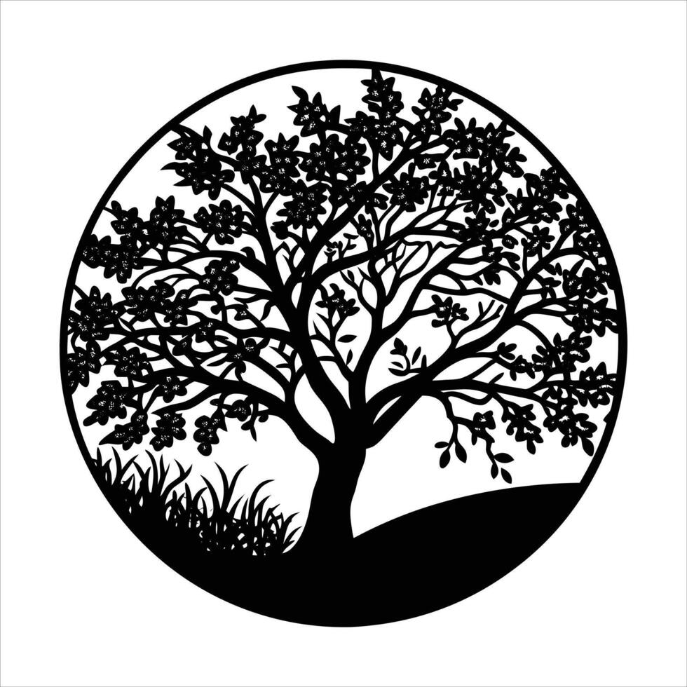 sunset apple tree silhouette vector