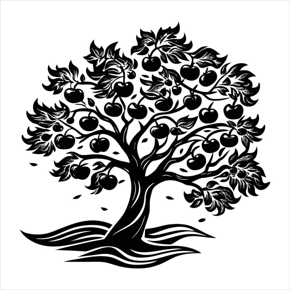 wind blown apple tree vector