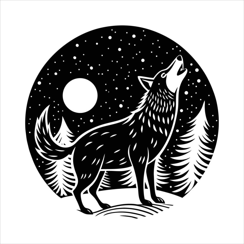 Dog Howling Moon vector