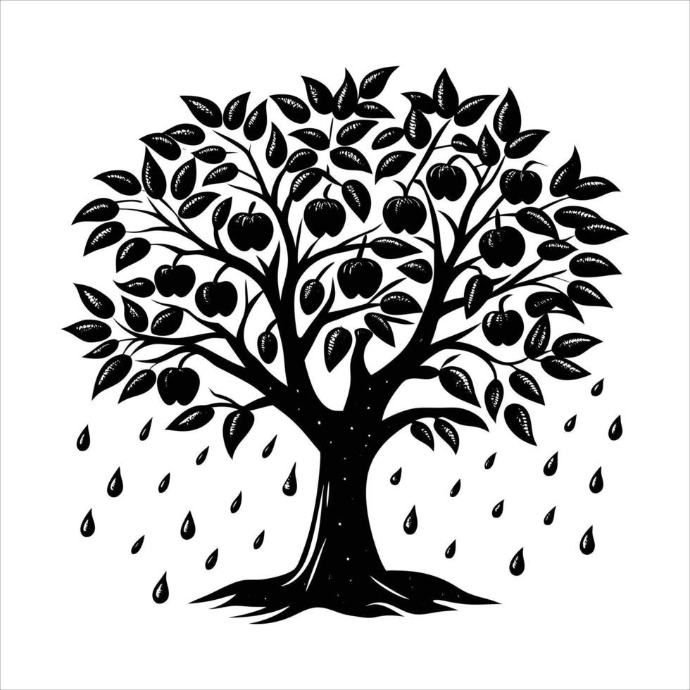 apple tree in rain soft droplets vector