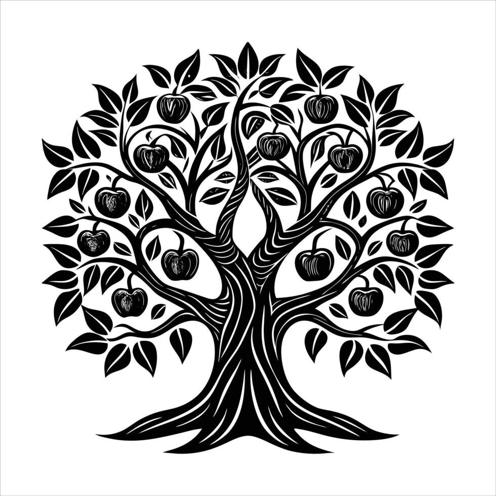 mythical apple tree inspired by norse vector