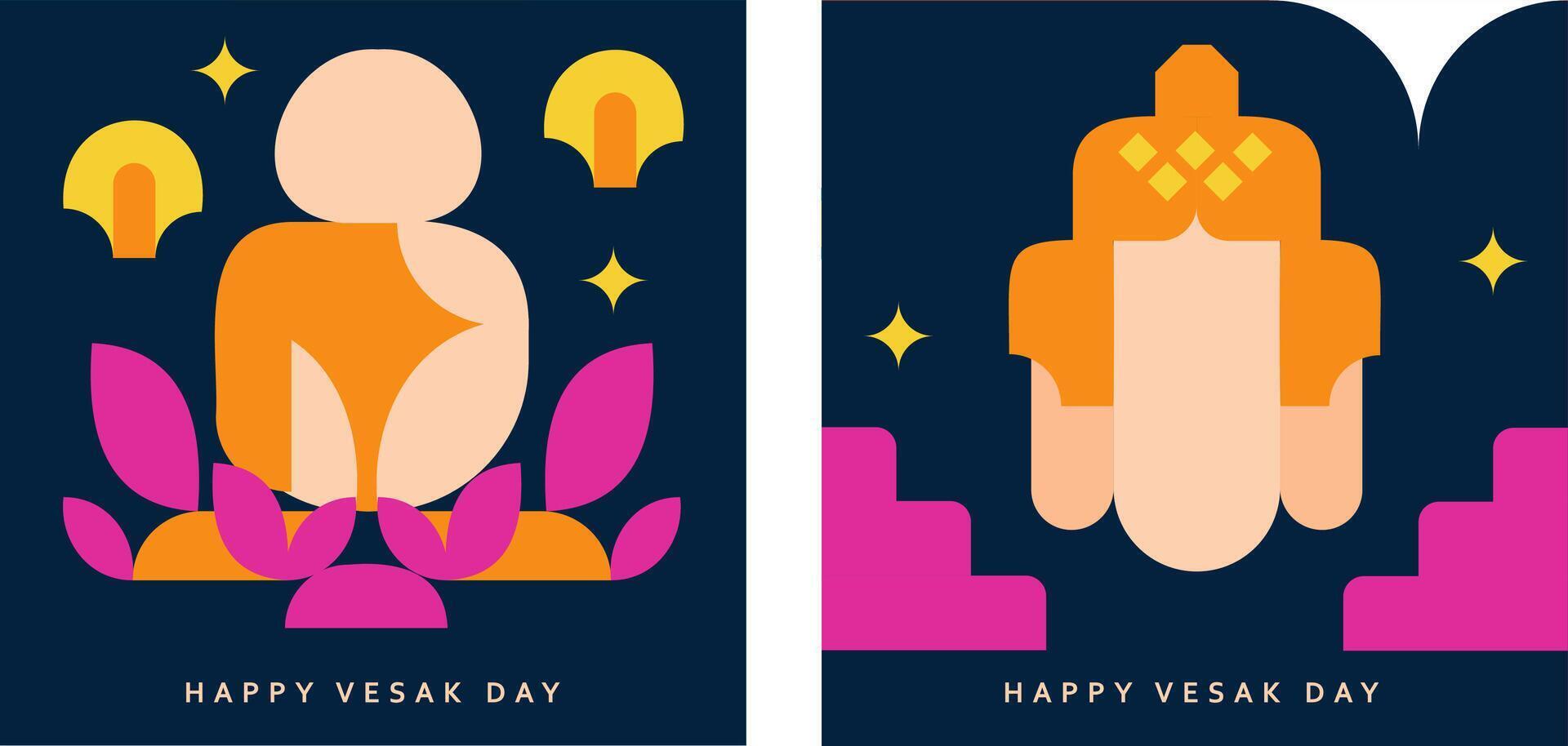 Vesak Day Celebration Buddha in Meditation with Lotus Flowers illustration vector