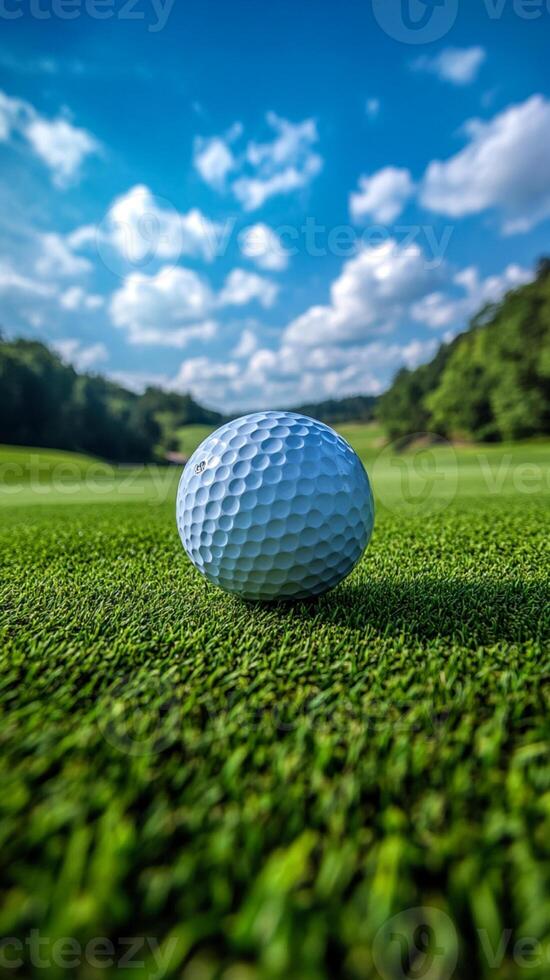 Golf Ball on Green Grass Course Outdoor Sports and Recreation Scene photo