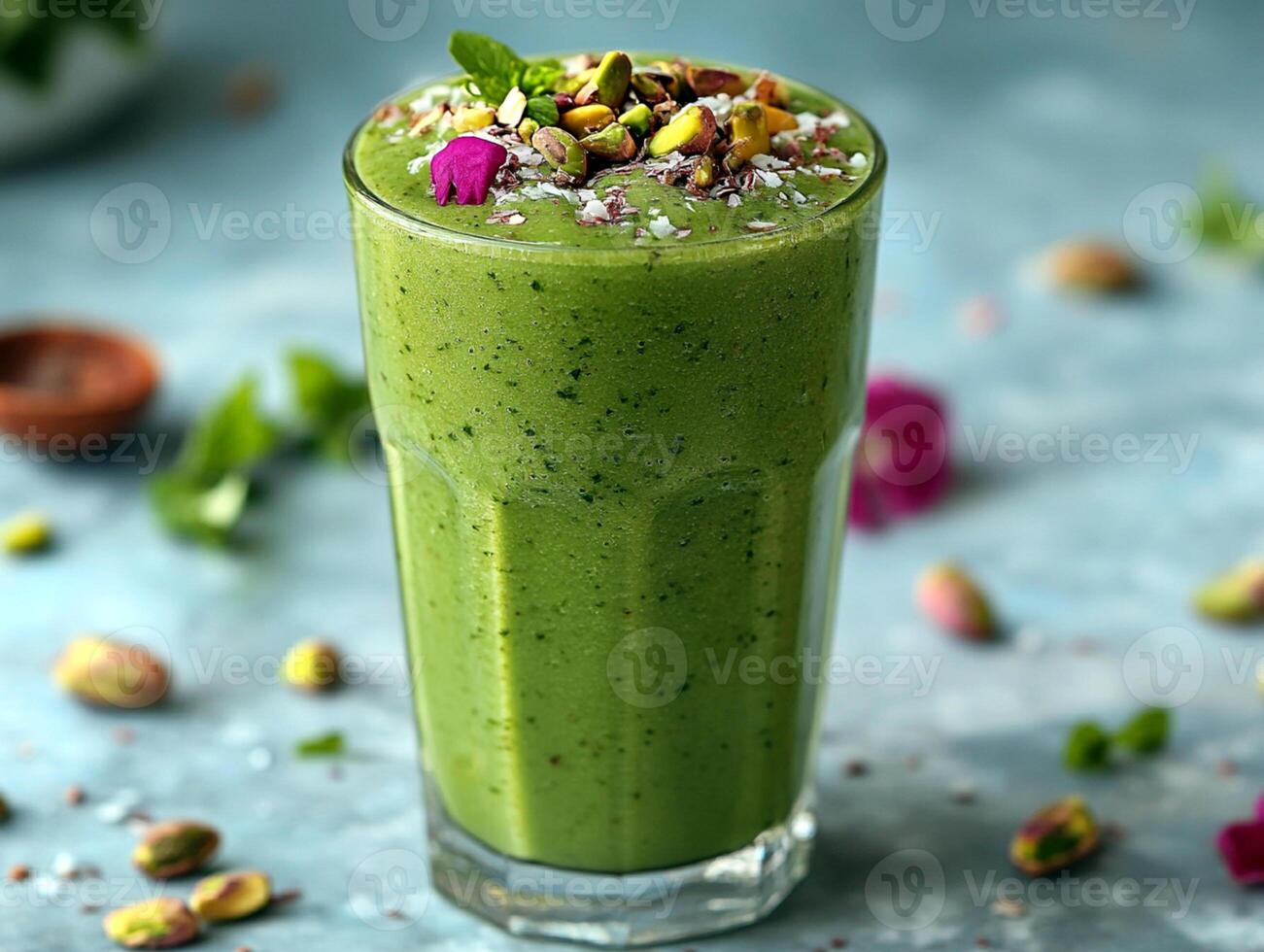 Creamy Pistachio Smoothie in Glass Nutty and Refreshing Health Drink photo