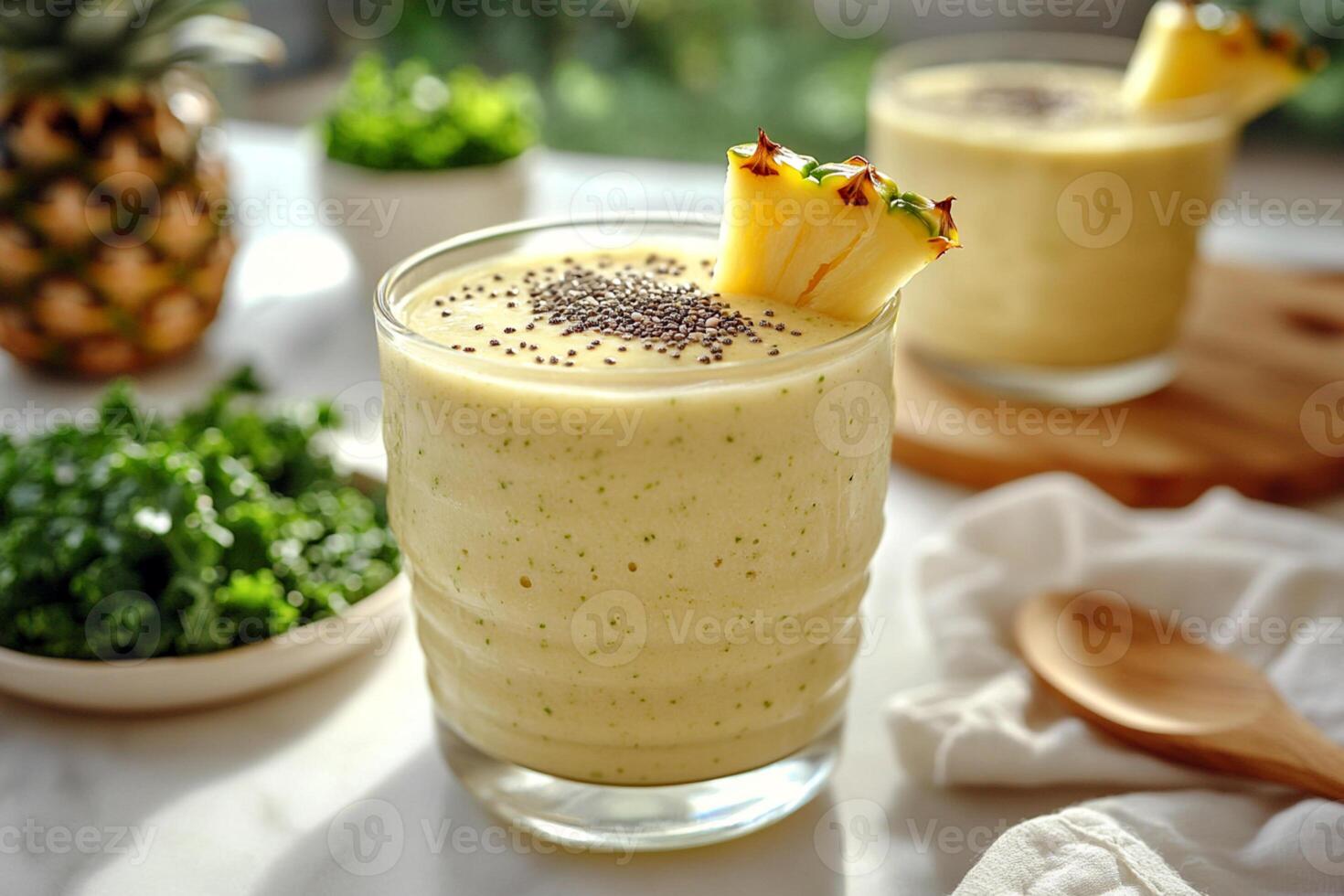 Tropical Pineapple Cocktail in Glass with Ice and Garnish photo