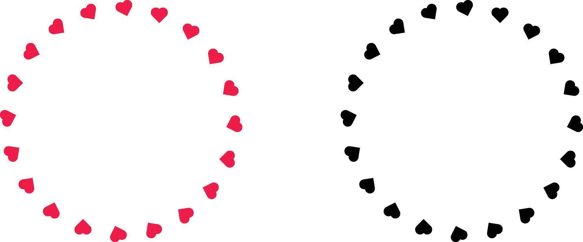 Two circles with black and red hearts in them vector