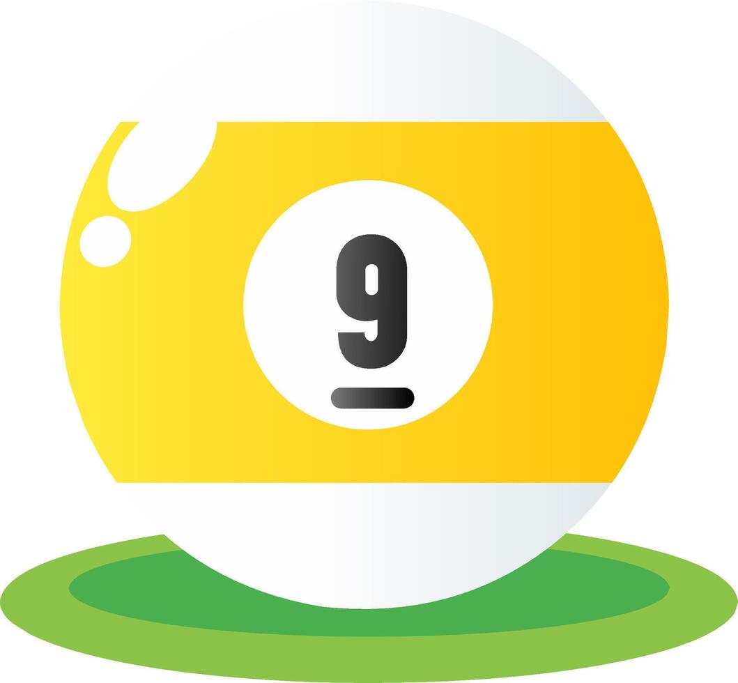 Cartoon yellow and white number nine billiard ball on a green felt table. Perfect for designs related to pool, snooker, bar games, or recreational sports. Great for illustrations, posters, websites. vector