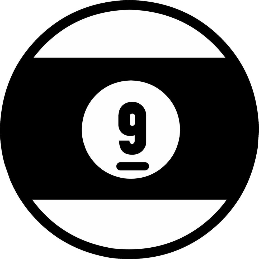 Minimalist black and white icon of the number nine billiard ball. Clean and simple design ideal for pool game graphics, infographics, logos, apps, and educational materials. vector