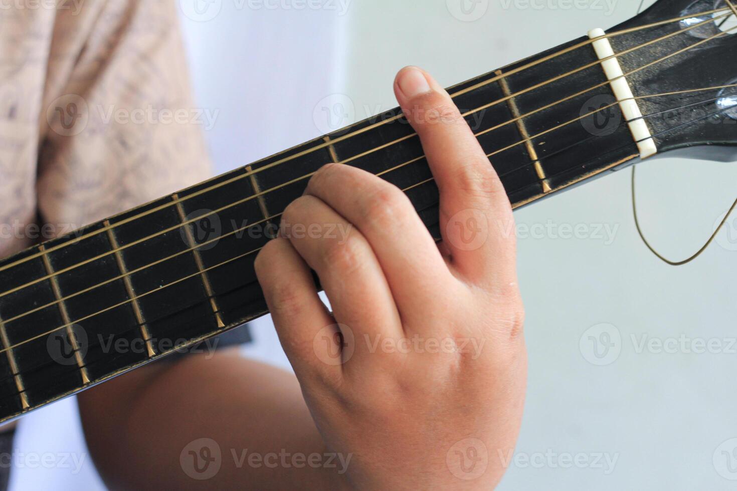 Finger Placement on Acoustic Guitar Frets for Chord Playing photo