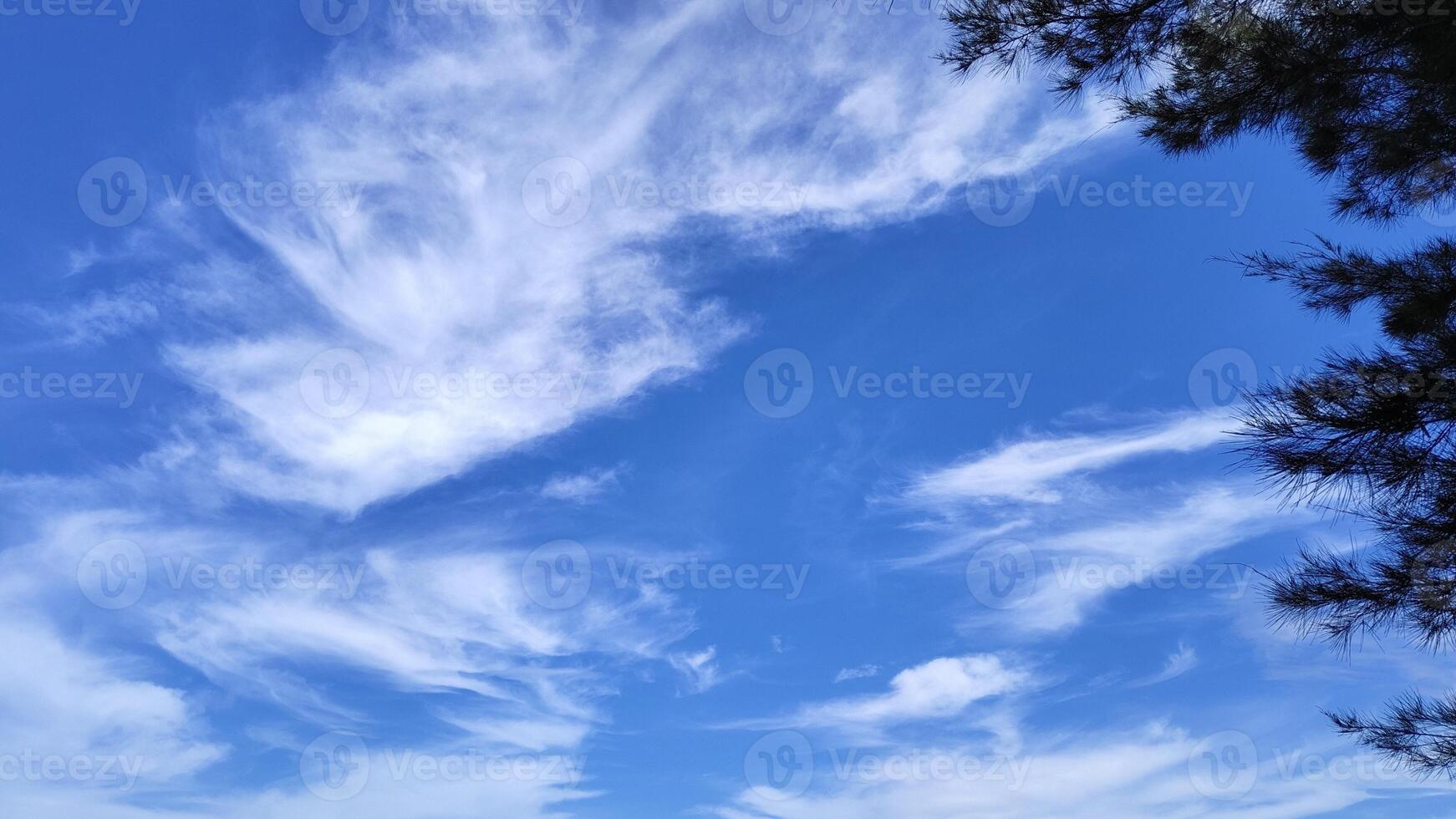 Soft White Clouds in Bright Blue Sky Create Calm and Serene Landscape photo