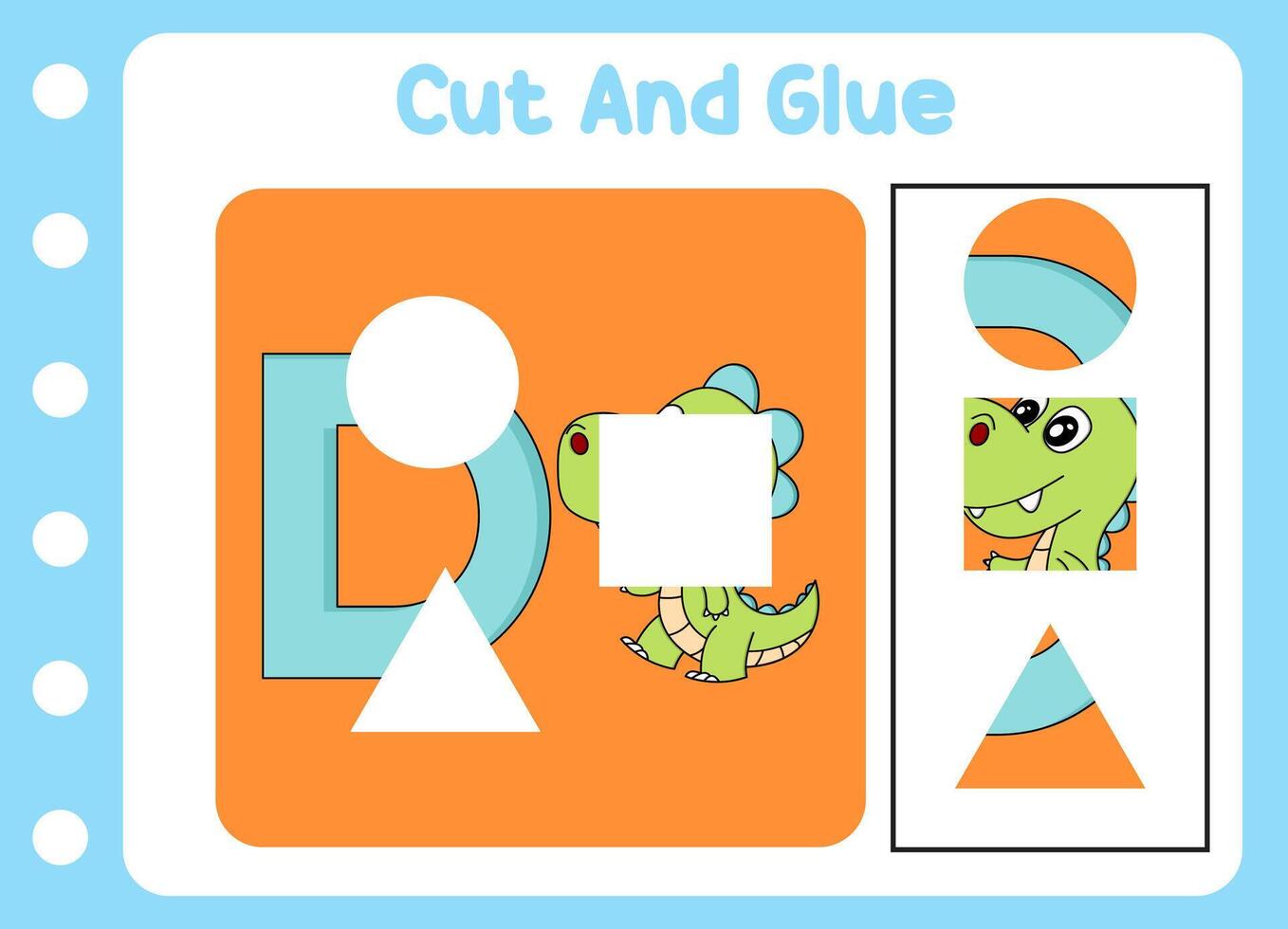 cut and glue for kids. cute dino. puzzle game . vector