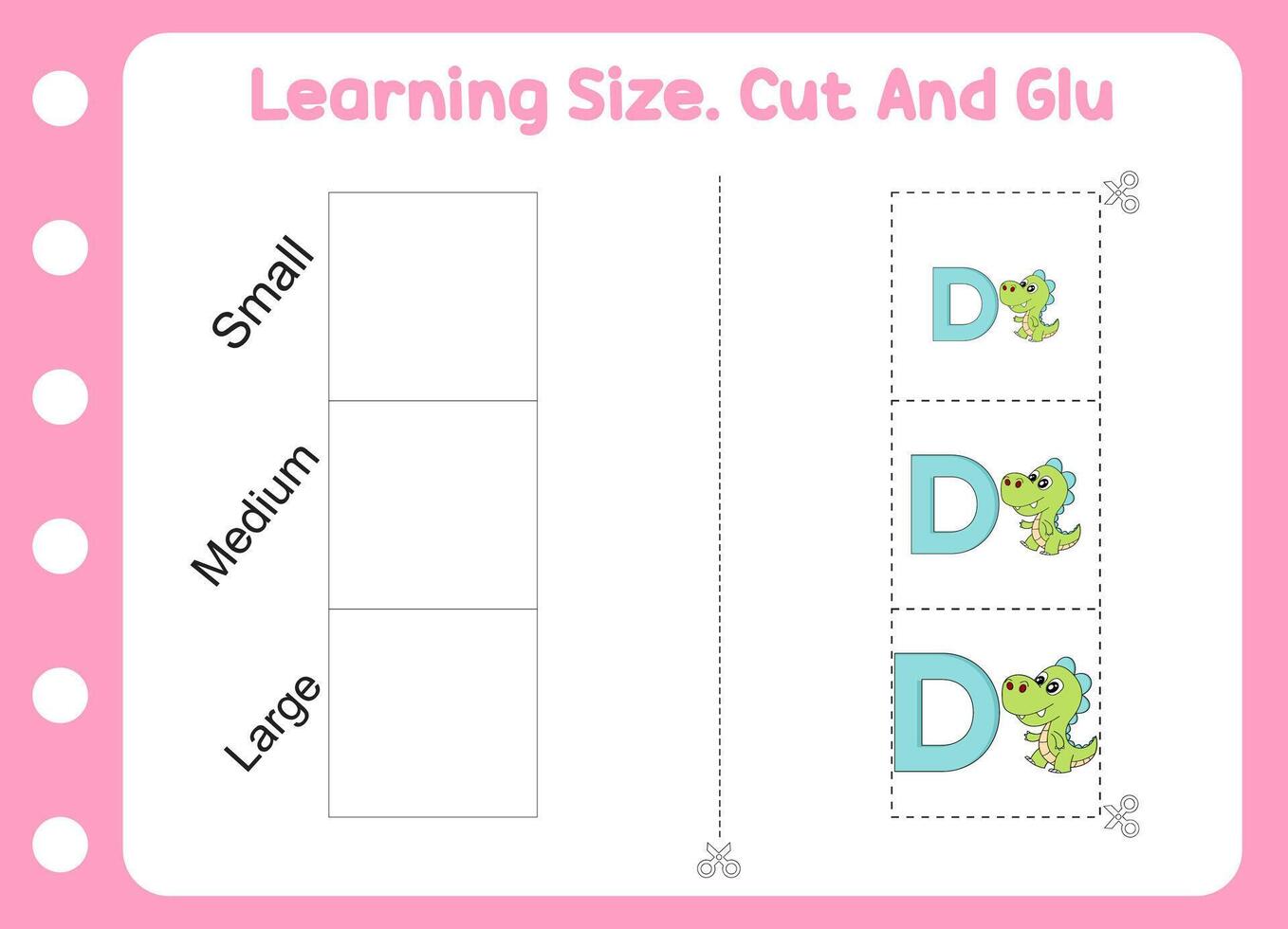 learning size , cut and glue dino . kids education and play vector