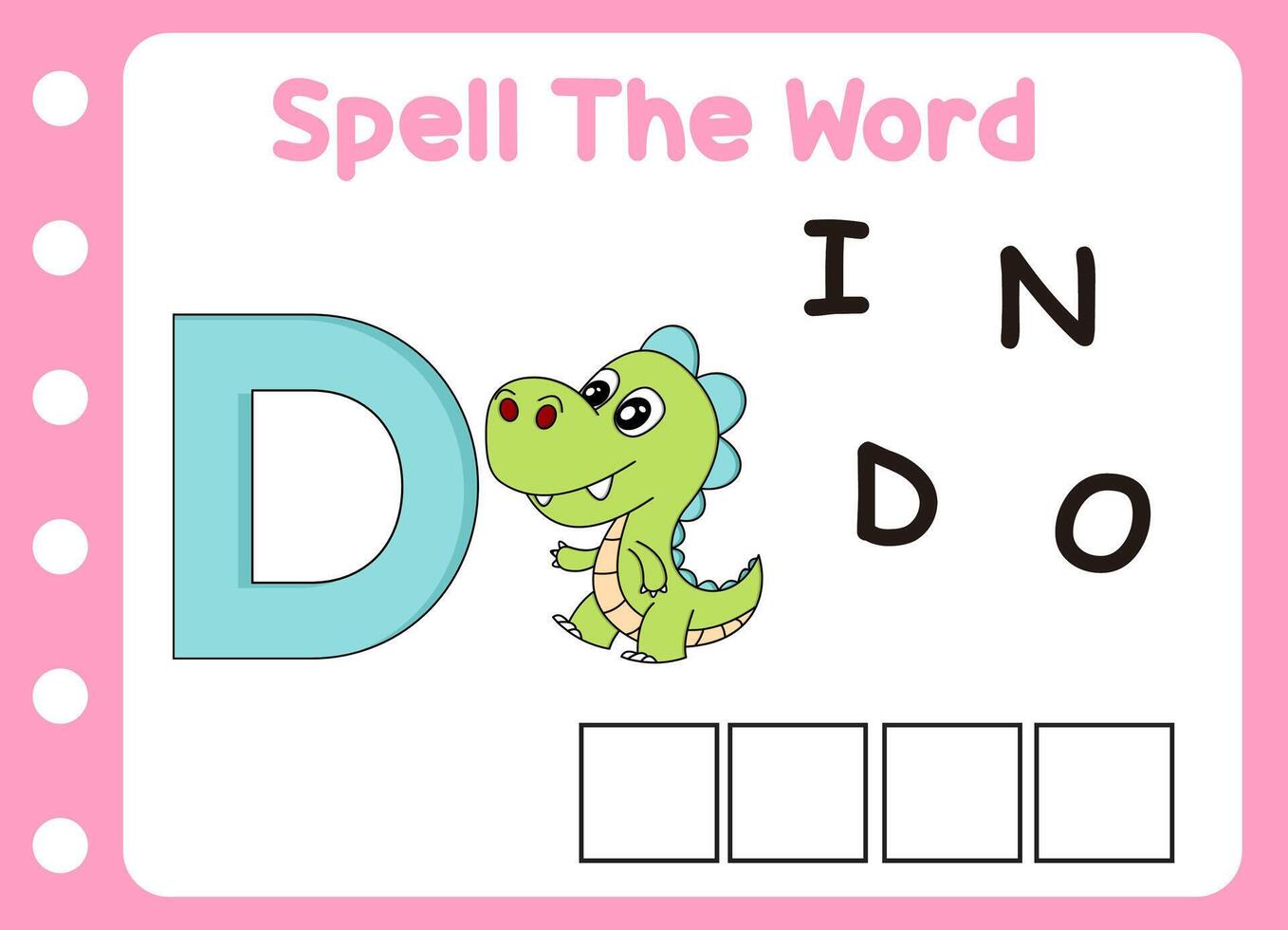 spell the word of dino . cute little dino vector