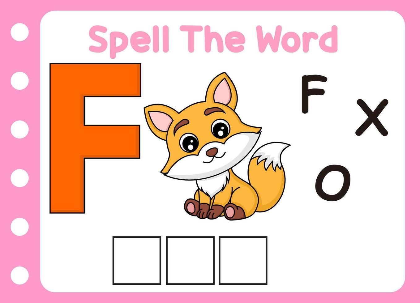 spell the word fox . cute little fox with letter of f vector