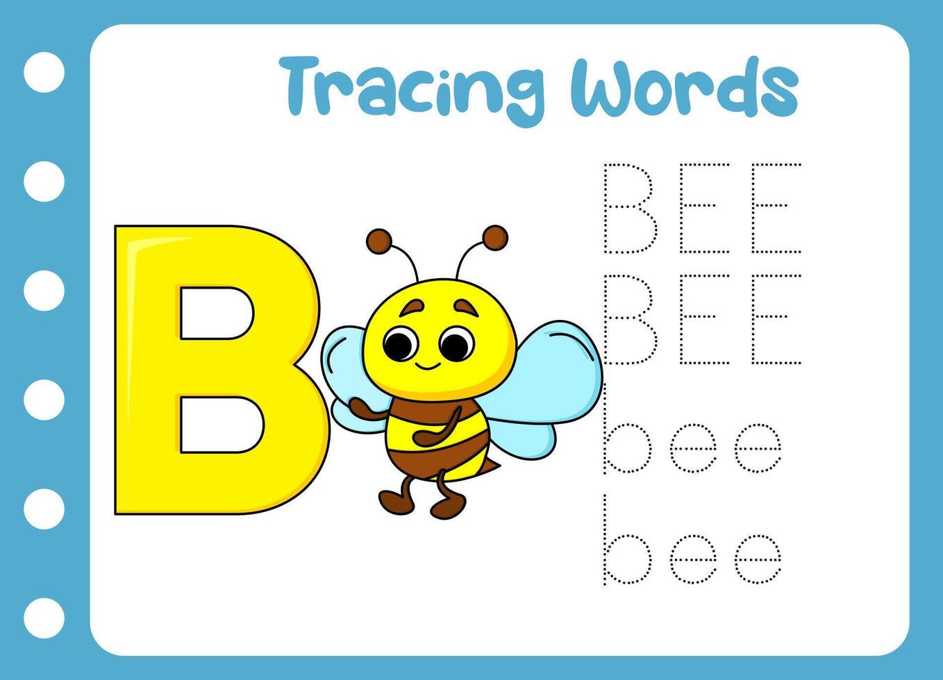 tracing the word cute bee. animal cute vector