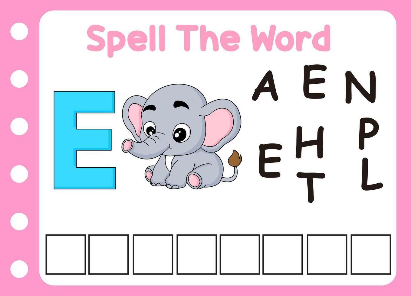 spell the word of elephant . vector