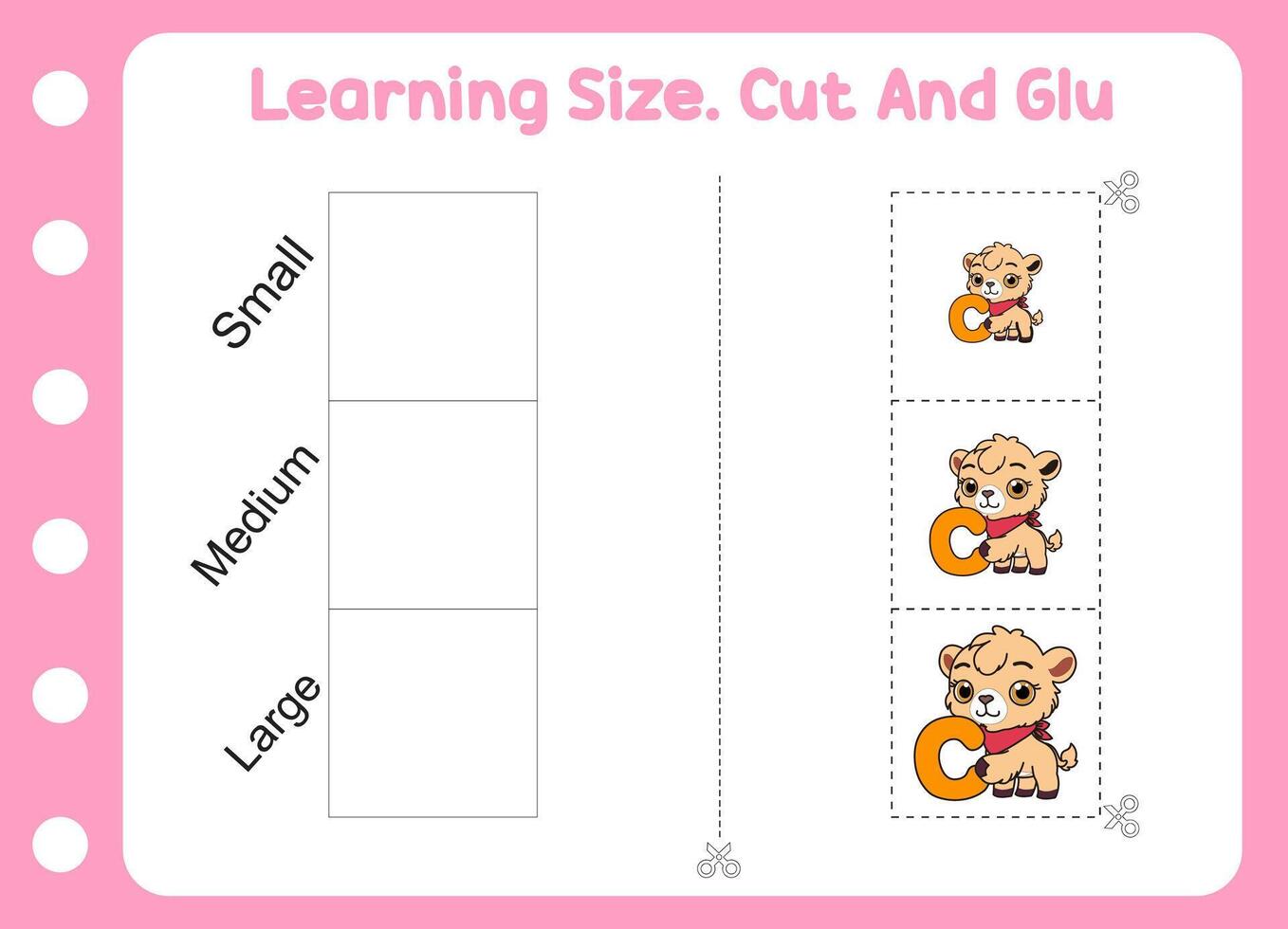 learning size , cut and glue camel. kids education and play vector