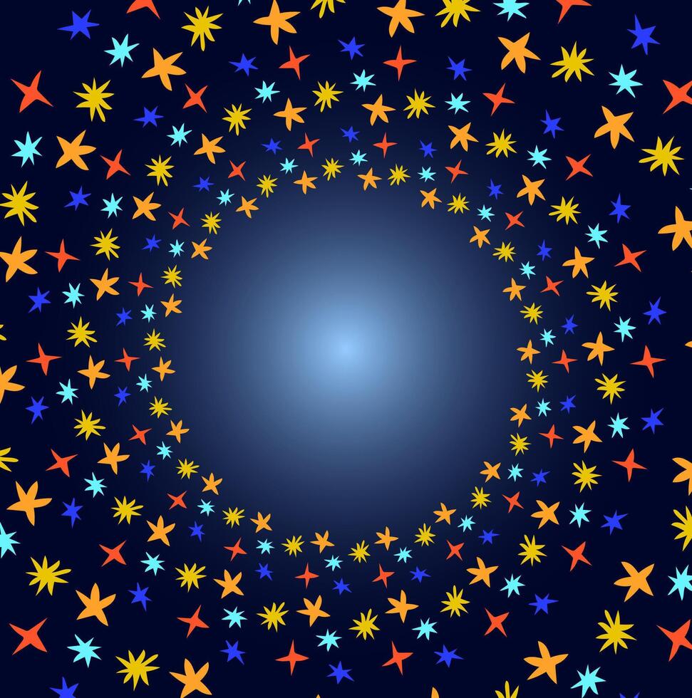 Abstract blue background decorated with a pattern of stars drawn in doodle style and arranged in a circle vector