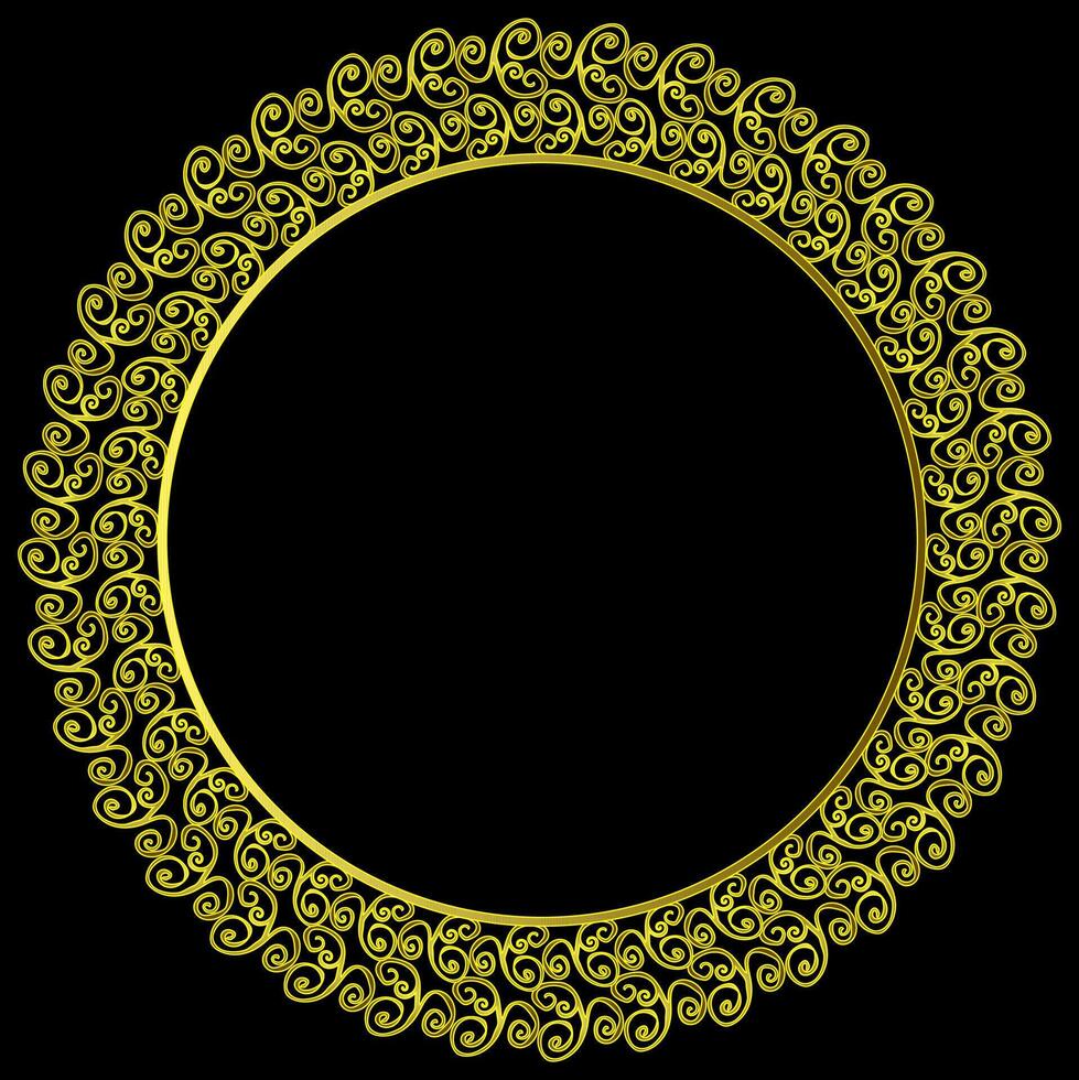 Round golden frame with unusual pattern on black background vector