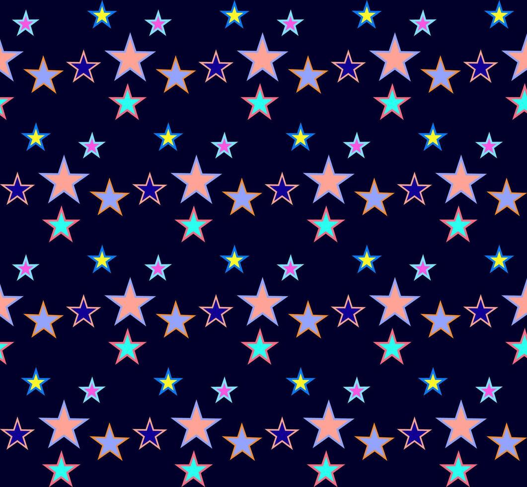 Seamless texture in the form of an abstract pattern of multi-colored stars on a blue background vector