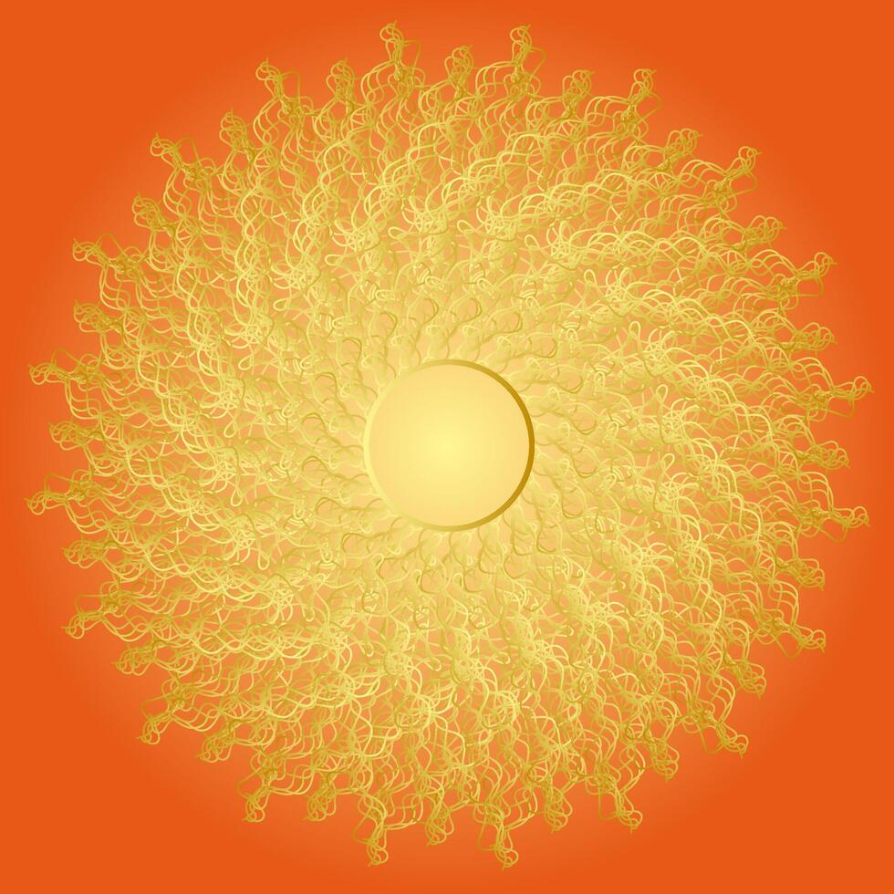 Original abstract background in orange with a round golden pattern in the center vector
