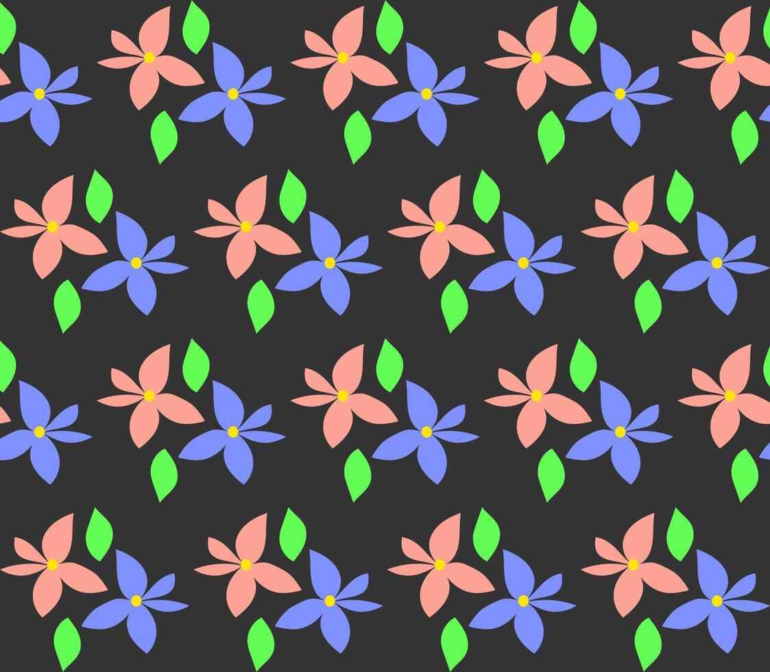 Seamless floral pattern with pink and blue flowers on a black background vector