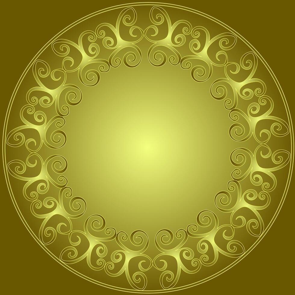 Abstract background in gold color decorated with a beautiful round patterned frame vector